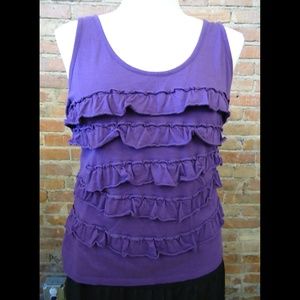 Ann Taylor LOFT Purple Ruffled Front Cotton Tank